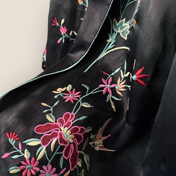 Free People | Satin Embroidered Flower Kimono | Small | Black - Picture 5 of 11